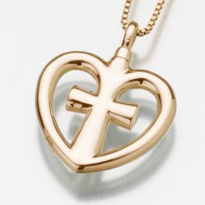 14K gold filigree cross and heart pendant necklace